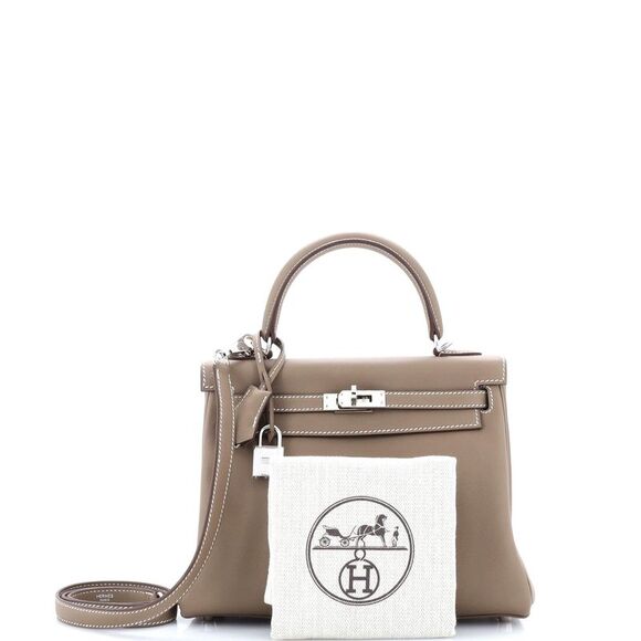 Hermes Kelly Handbag Grey Swift with Palladium Hardware 25 Gray - Picture 2 of 8